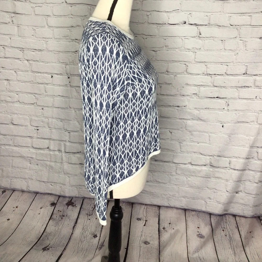 LOFT Blue and Ivory Linen Ikat Pullover Long Sleeve Sweater XSP